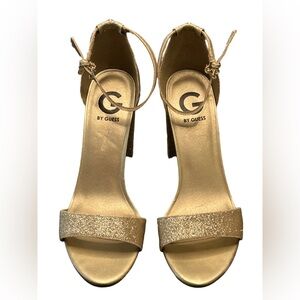 G by Guess gold glittery open toe glamorous dressy open toe sandals block heel 9